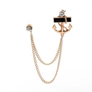 Men's Black Gem Anchor Chain Brooch